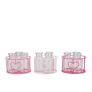 Polly Pink Mix Metal Rack Circle 3 Glass Round Ass 14x8cm