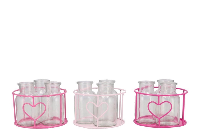 <h4>Polly Pink Mix Metal Rack Circle 3 Glass Round Ass 14x8cm</h4>