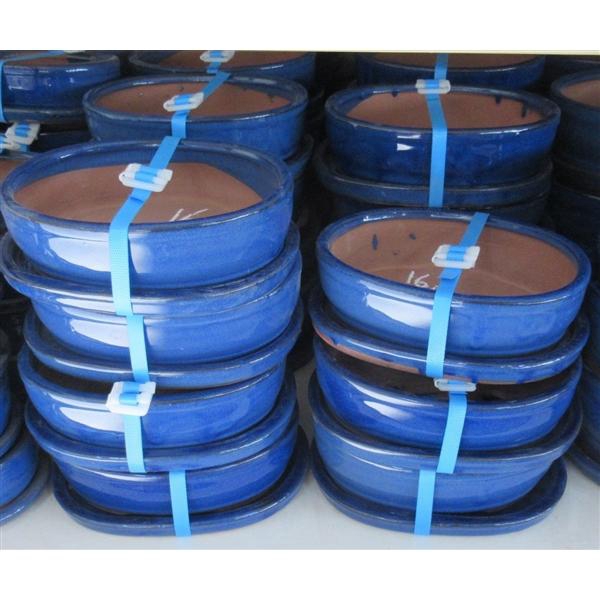 <h4>Bonsai pot oval glazed blue, with plate (21x17x6,5)</h4>