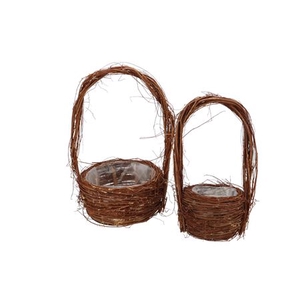 Wicker Elm Branches Brown With Handle Round Set 2