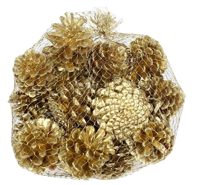 Pine cone 500gr in net Gold