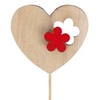 Bijsteker hart bloem hout 6x7cm+12cm stok rood