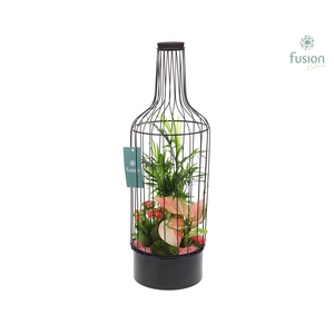 Metaal fles zwart Large Love met arrangement