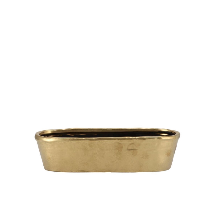 <h4>Iron Stone Gold Glazed Oval Pot 32x10x8cm</h4>