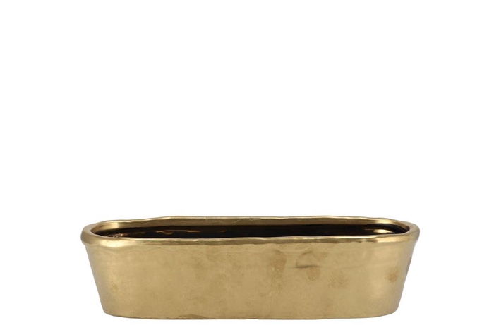 Iron Stone Gold Glazed Oval Pot 32x10x8cm