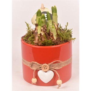 Keramiek pot rood met hart 10cm