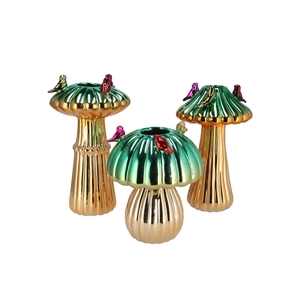 Bird Mushroom Vase Metalic Green Ass 16x16x25cm Nm