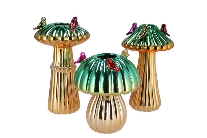 <h4>Bird Mushroom Vase Metalic Green Ass 16x16x25cm Nm</h4>