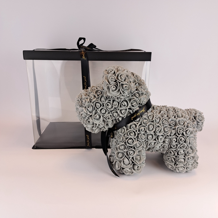 <h4>Hond 40cm grijs foamrose</h4>