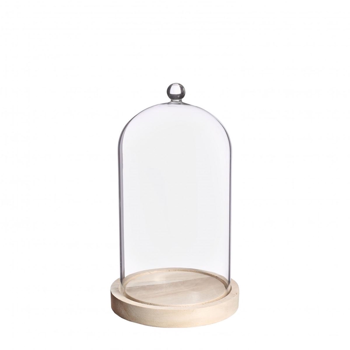 <h4>Glass Cloche Knob wood d12.5/14*23.5cm</h4>