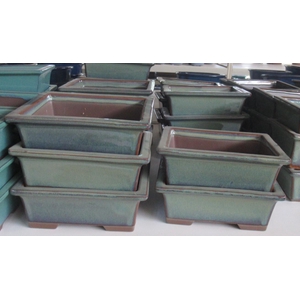 pot rectangle glazed green 16x13x6)
