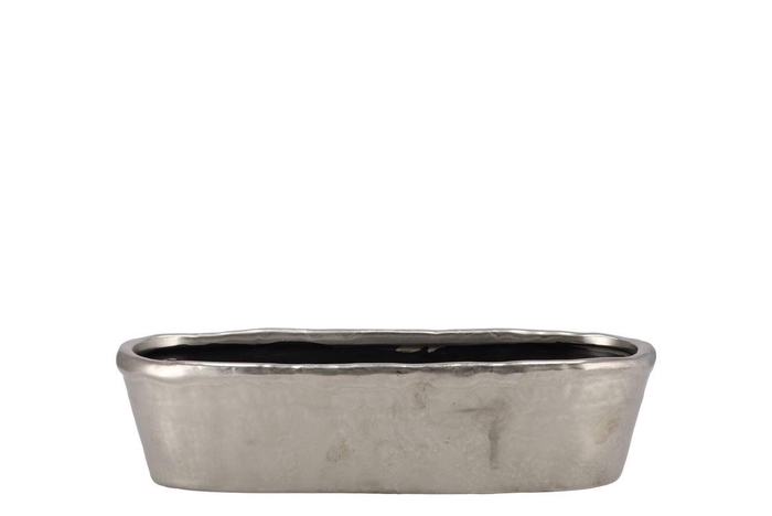 Iron Stone Silver Glazed Oval Pot 32x10x8cm