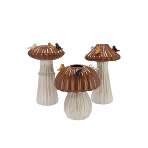 Bird Mushroom Vase Brown Ass 14x14x20cm Nm