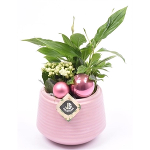 Keramiek ribbel pot roze 16.5cm