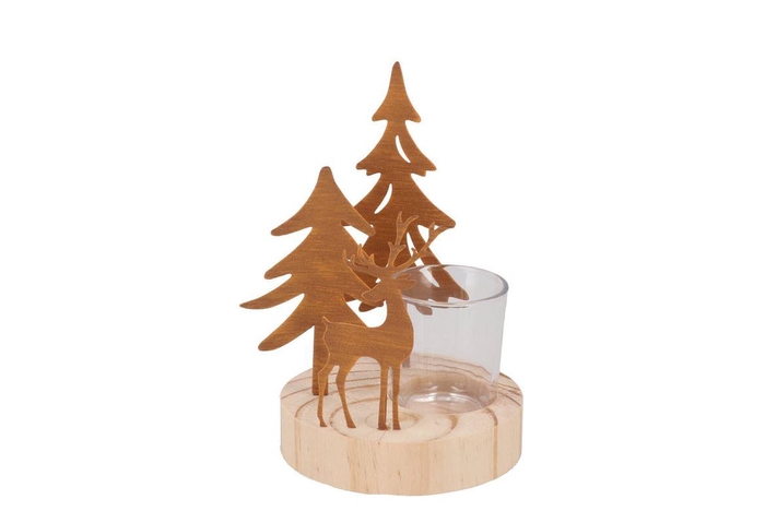 Katy Rust Metal Rack Deer And Tree T-light 11x11x1