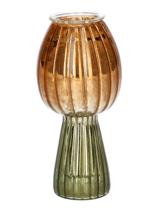 DF02-730302400 - Candle holder Morel2 d3.4/5.5xh11.8 green/orange metallic