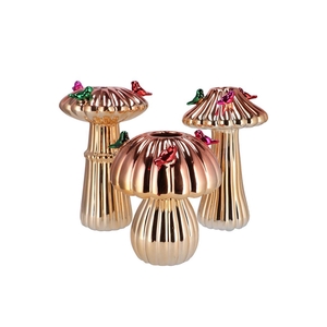Bird Mushroom Vase Metalic Gold Ass 16x16x25cm Nm