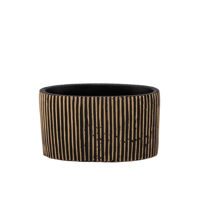 <h4>Stripes Black Gold Oval Pot 15x9x9cm Nm</h4>