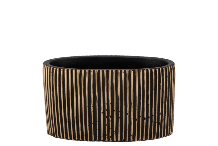 Stripes Black Gold Oval Pot 15x9x9cm Nm