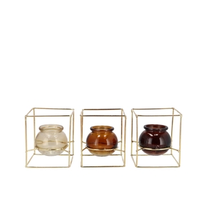 Polly Natural Brown Mix Metal Rack Square Glass Ass 11x11x13