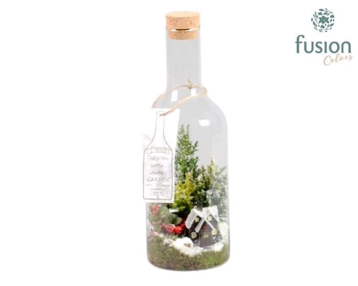 <h4>Green Bottle Fles Medium Kerst met Arrangement</h4>