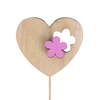 Pick heart flower wood 6x7cm+12cm stick pink