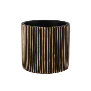 Stripes Black Gold Cylinder Pot 17x16cm Nm