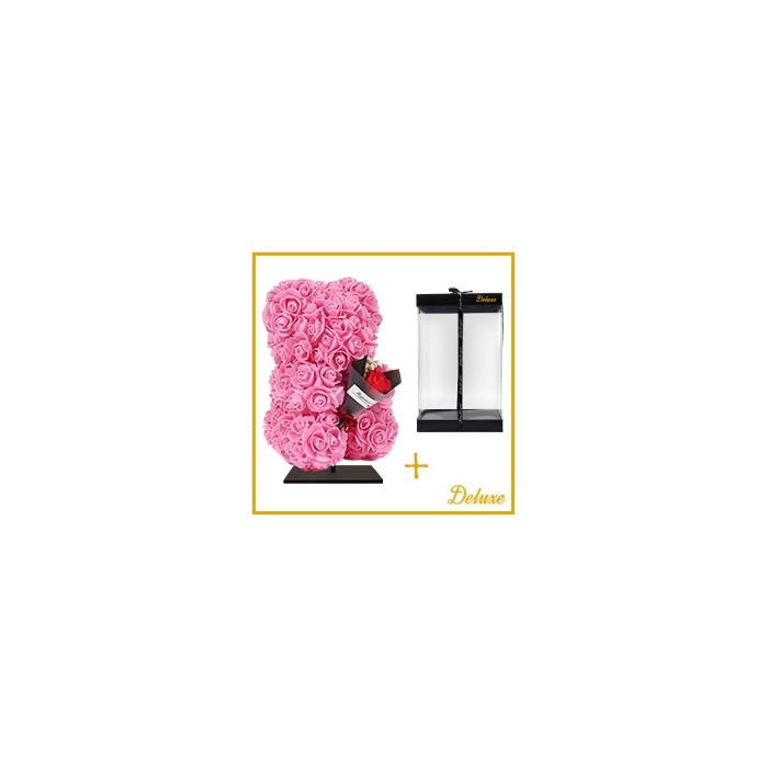 <h4>Arr6 Deco Beer 25cm - Licht Roze Met Boeket</h4>