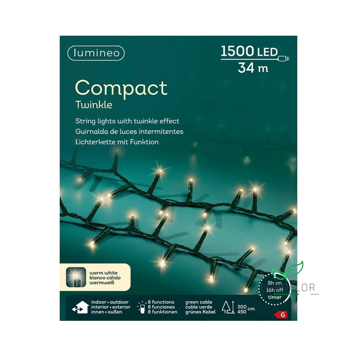 <h4>LED COMPACT TWINKLE BUITEN GROEN SNOER-3400CM 1500L WARMWIT CONTROLLER</h4>