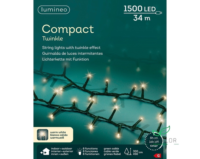 LED COMPACT TWINKLE BUITEN GROEN SNOER-3400CM 1500L WARMWIT CONTROLLER