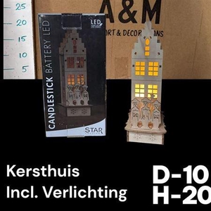 Houten Kersthuisje + Led H20 D10