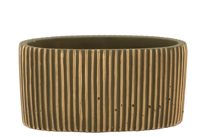 <h4>Stripes Green Gold Oval Pot 23x12x11cm Nm</h4>