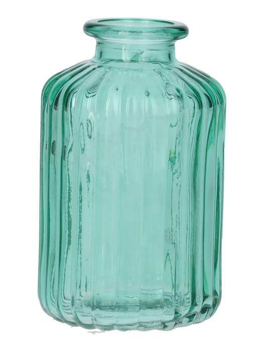 <h4>DF02-666111000 - Bottle Caro lines d3.5/6.2xh10 turquoise transparent</h4>