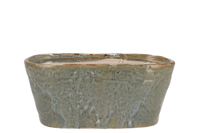 <h4>Iron Stone Light Blue Glazed Oval Pot 25x13x11cm</h4>