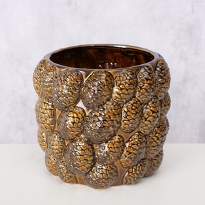 Planter Corny, H 14 cm, Earthenware, Reactive glaze, Shiny, Single-colour stoneware brown