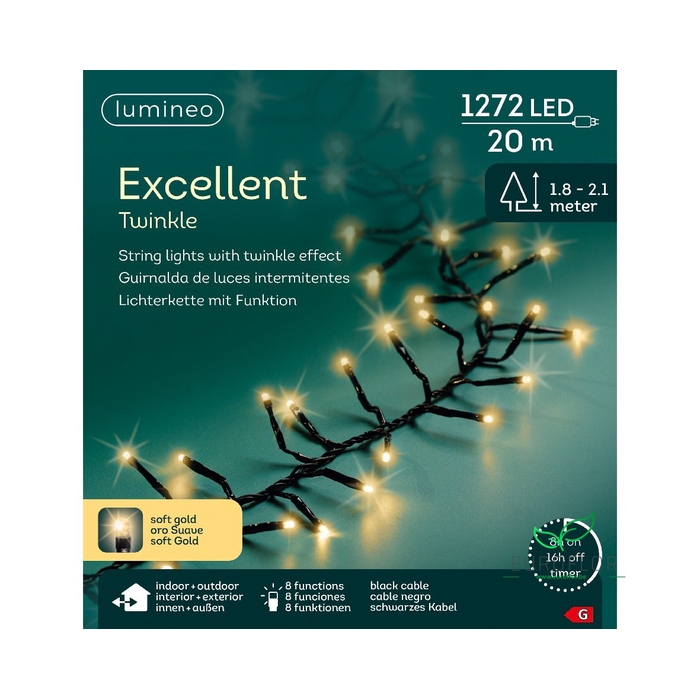 <h4>LED EXCELLENT LIGHTS PVC 8 FUNCTIE TWINKEL EFFECT BUITEN ZWART/SOFTGOLD 2000CM</h4>
