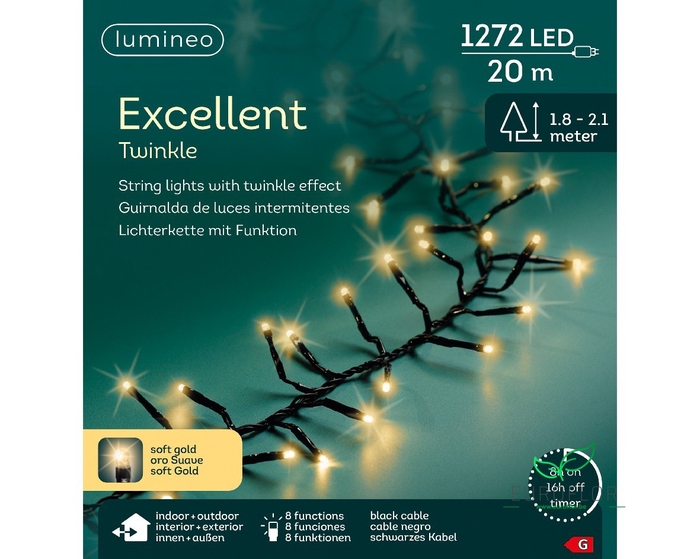LED EXCELLENT LIGHTS PVC 8 FUNCTIE TWINKEL EFFECT BUITEN ZWART/SOFTGOLD 2000CM