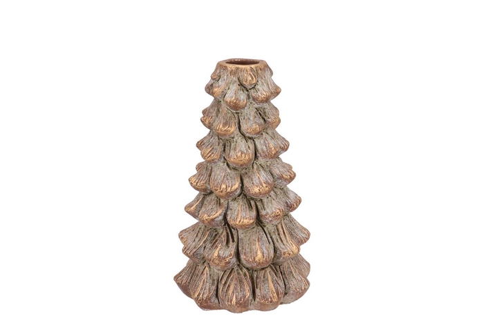 <h4>Concrete Golden Pine Tree Candle Holder 11x11x19cm</h4>