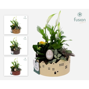 Zinken schaal Huisjes Small Pasen arrangement