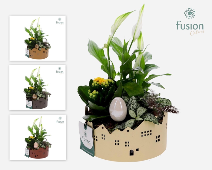 <h4>Zinken schaal Huisjes Small Pasen arrangement</h4>