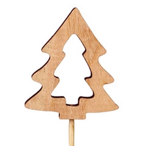 Bijsteker kerstboom open hout 7x6cm+12cm stok