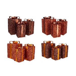 Sparkle Giftbox Brown Led S/3 15x25/20x35/25x42cm
