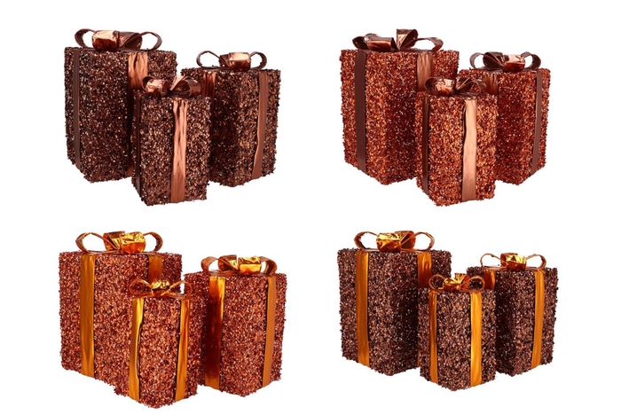<h4>Sparkle Giftbox Brown Led S/3 15x25/20x35/25x42cm</h4>