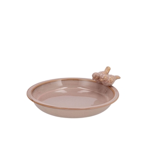 Iron Stone Bird Bowl Glazed Old Pink 23x5cm