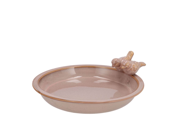 Iron Stone Bird Bowl Glazed Old Pink 23x5cm