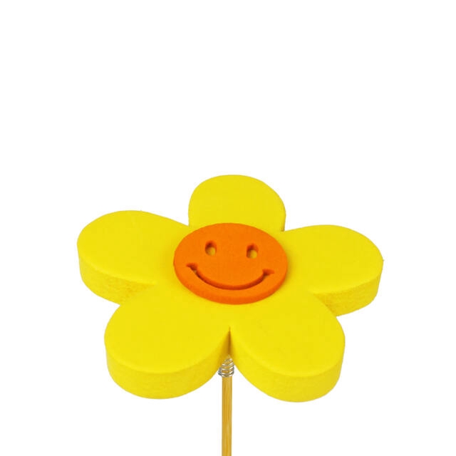 <h4>Bijsteker bloem Happy foam 7cm+ 50cm stok geel</h4>