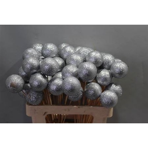 Kerstbal Zilver Glitter Op Stok