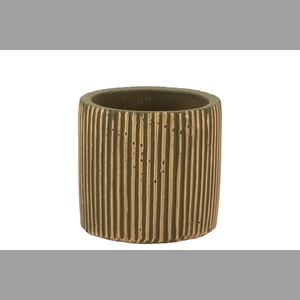 Stripes Green Gold Cylinder Pot 9x8cm Nm