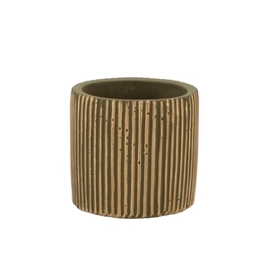 Stripes Green Gold Cylinder Pot 9x8cm Nm