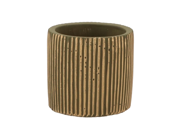 Stripes Green Gold Cylinder Pot 9x8cm Nm